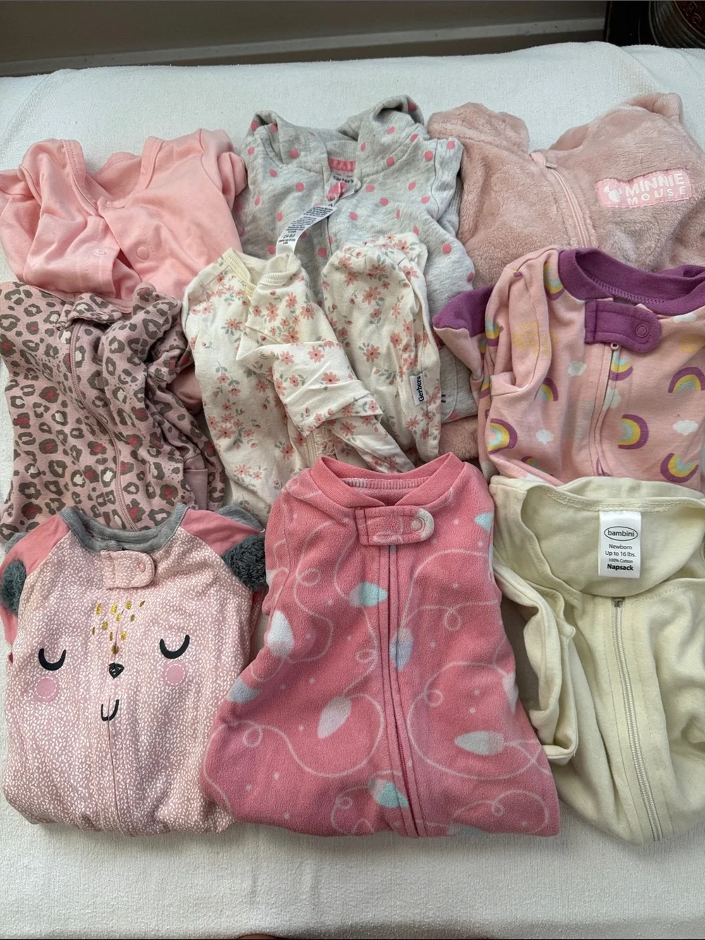 9 - Assorted Pink Girls' Sleepwear Bundle - Mixed Brands - 3-6 months